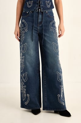 Western Baggy Studded Denim Jeans Co-Ord