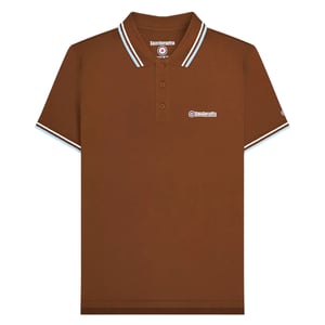 Lambretta Mens SS25 Twin Tip Polo Shirt (Brown/White/Angel Falls)