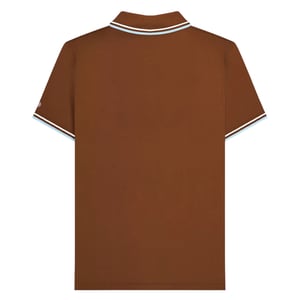 Lambretta Mens SS25 Twin Tip Polo Shirt (Brown/White/Angel Falls)