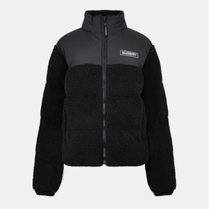 Men's NY Concept Solid Patterned Sherpa Puffer Jacket with Zipped Pocket in Black