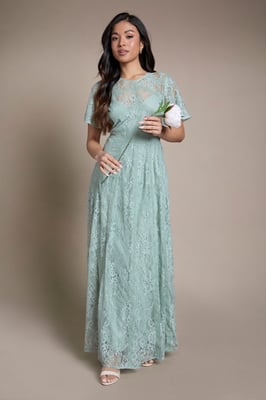 Petite Angel Sleeve Lace Bridesmaid Dress