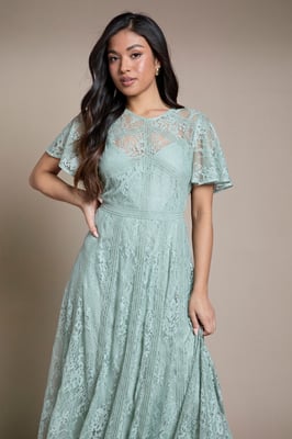 Petite Angel Sleeve Lace Bridesmaid Dress