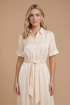 Shimmer Belted Shirt Midi Dress