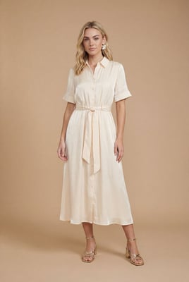 Shimmer Belted Shirt Midi Dress
