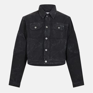 Men's Off White Solid Patterned Varsity Jacket in Black