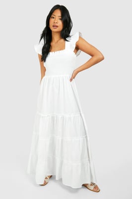 Petite Shirred Poplin Midaxi Dress