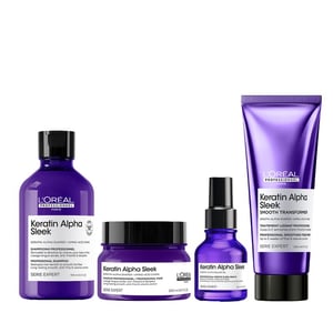 L'oréal Professionnel Pack Keratin Alpha Sleek Shampoo, Hair Mask, Hair Serum & Smooth Transformer Bundle - 300ml, 250ml, 50ml, 200ml