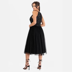 Women's Maya Deluxe Halter Neck Sleeveless Midi Dress in Black