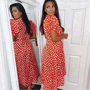 Women's AX Paris Heart Printed Wrap Midi Dress in Red