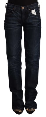 Ermanno Scervino Donkerblauwe Middelhoog Taille Katoenen Denim Rechstreekse Jeans