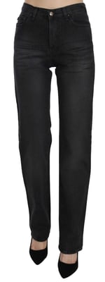 Just Cavalli Zwarte Gewassen Hoge Taille Rechte Denim Broek Jeans