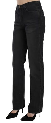 Just Cavalli Zwarte Gewassen Hoge Taille Rechte Denim Broek Jeans