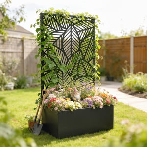 4goodz Plantenbak metaal met klimrek 30x60x113 cm zwart