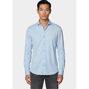 Bos Bright Blue Overhemd heren van jersey met cutaway boord 3505/baby blue