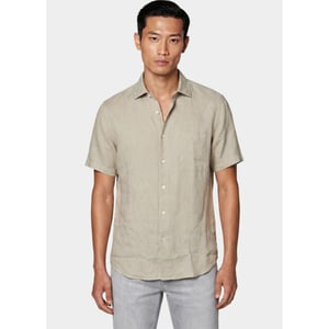 Bos Bright Blue Casual hemd korte mouw linnen shirt 5700.426/606