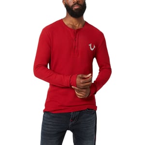 True Religion Mens T Shirts Ribbed Henley Long Sleeve Summer Cotton Tee