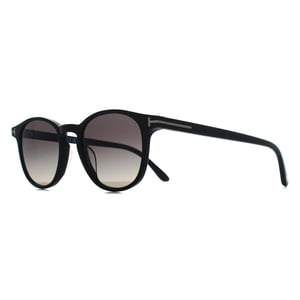Tom Ford Round Mens Shiny Black Grey Gradient Light Mirror Holt-02 FT1302