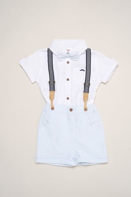 Mock Shirt Bodysuit, Shorts and Bowtie Outfit Set