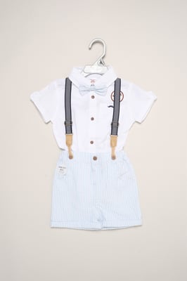Mock Shirt Bodysuit, Shorts and Bowtie Outfit Set