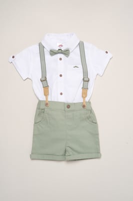 Mock Shirt Bodysuit, Shorts and Bowtie Outfit Set