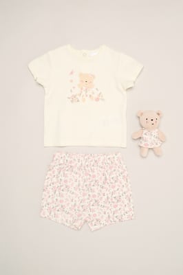 Bear Print T-Shirt, Shorts and Plush Toy