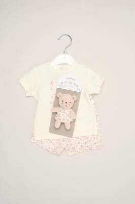 Bear Print T-Shirt, Shorts and Plush Toy