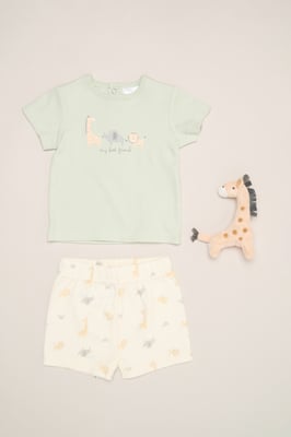 Giraffe Print T-Shirt, Shorts and Plush Toy