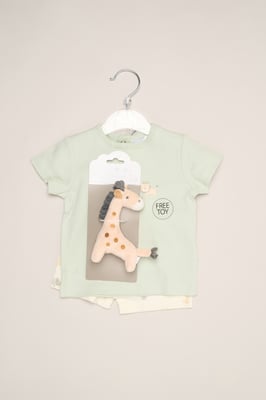 Giraffe Print T-Shirt, Shorts and Plush Toy