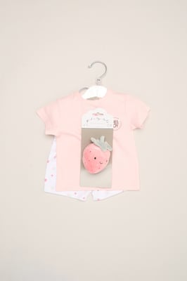 Strawberry Print T-Shirt, Shorts and Plush Toy