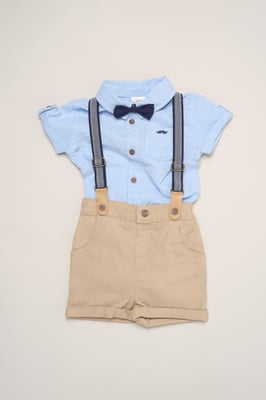 Mock Shirt Bodysuit, Shorts and Bowtie Outfit Set