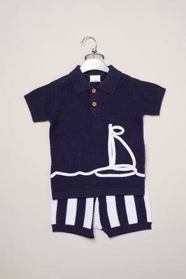 Boat Embroidered True Knit Shirt and Shorts Outfit Set