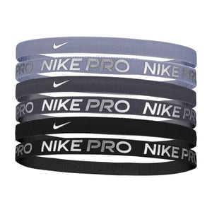 Nike Flex Classic Logo Metallic Headband (Pack of 6) (Black/Dark Grey/Purple Metallic)