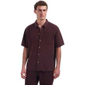 No Excess Shirt short sleeve with linen, garm dark brown