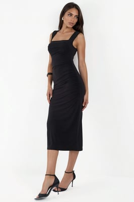 Vierkante Korset Bodycon Sandy Midi Jurk