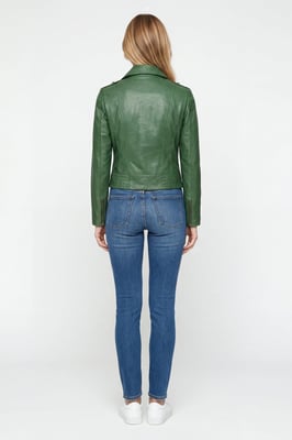 Armin Leather Biker Jacket in Forest Green