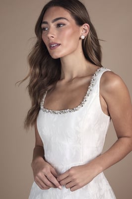 Jacquard Mini Dress With Jewel Trim