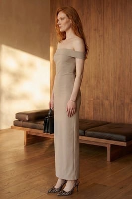 Off-shoulder bodycon maxi jurk met split