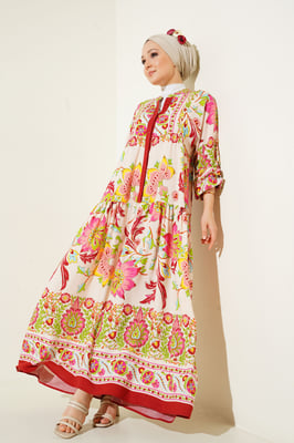 Geprinte V-hals Maxi-jurk