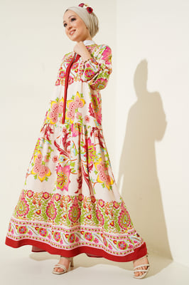 Geprinte V-hals Maxi-jurk