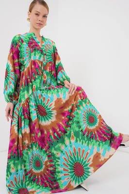 Geprinte V-hals Maxi-jurk met knoopsluiting