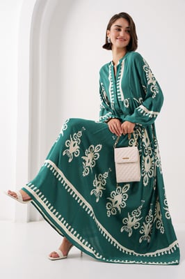 Geprinte V-hals Maxi-jurk