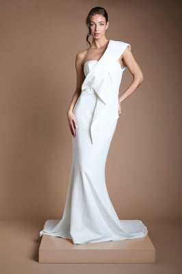 Twist Bow Back Fishtail Wedding Dress