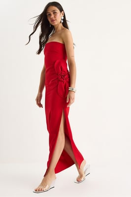 Strapless Bloemen Maxi Jurk met Strikdetail