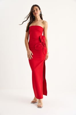Strapless Bloemen Maxi Jurk met Strikdetail