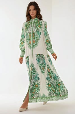Geprinte Maxi Jurk met Lange Mouwen