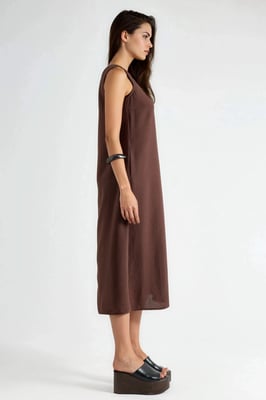 Linnenlook Mouwloze Crew Neck Midi Jurk