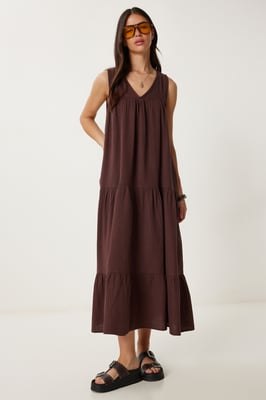 Rimpel V-hals Midi-jurk