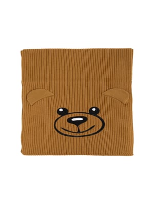 Gebreide sjaal met geborduurd teddybeermotief