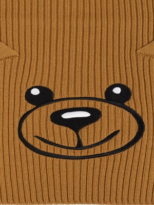 Gebreide sjaal met geborduurd teddybeermotief