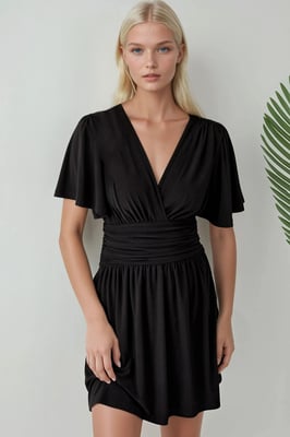 V-hals Korte Mouwen Mini Jurk